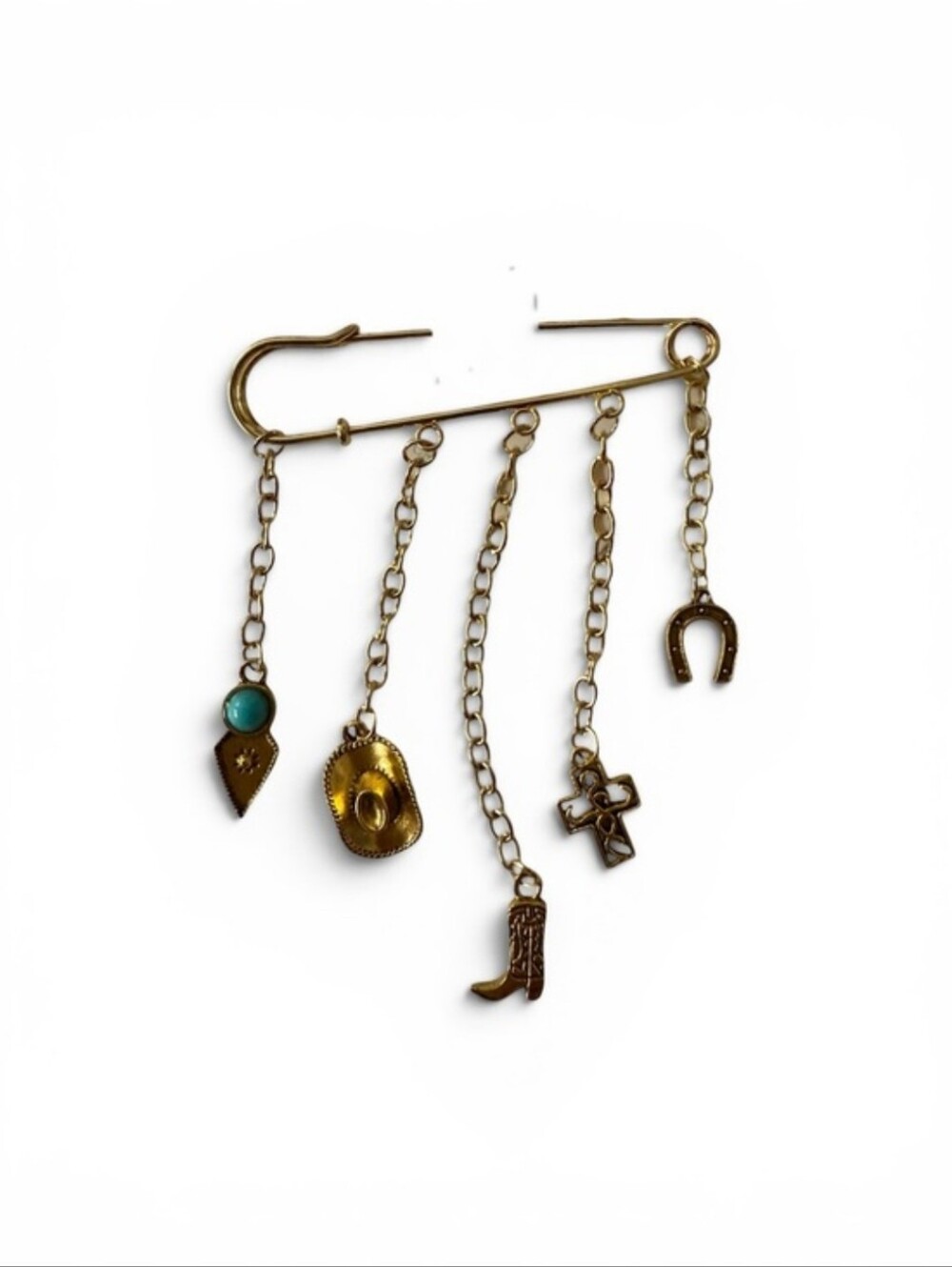 Mint Brooch Western Charm Gold-Tone Dangle Safety Pin Brooch